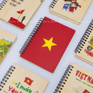 Sổ Gỗ Handmade A6 Khắc/In Hình Việt Nam – Sổ Lưu Niệm Quốc Kỳ, Quà Tặng Du Lịch
